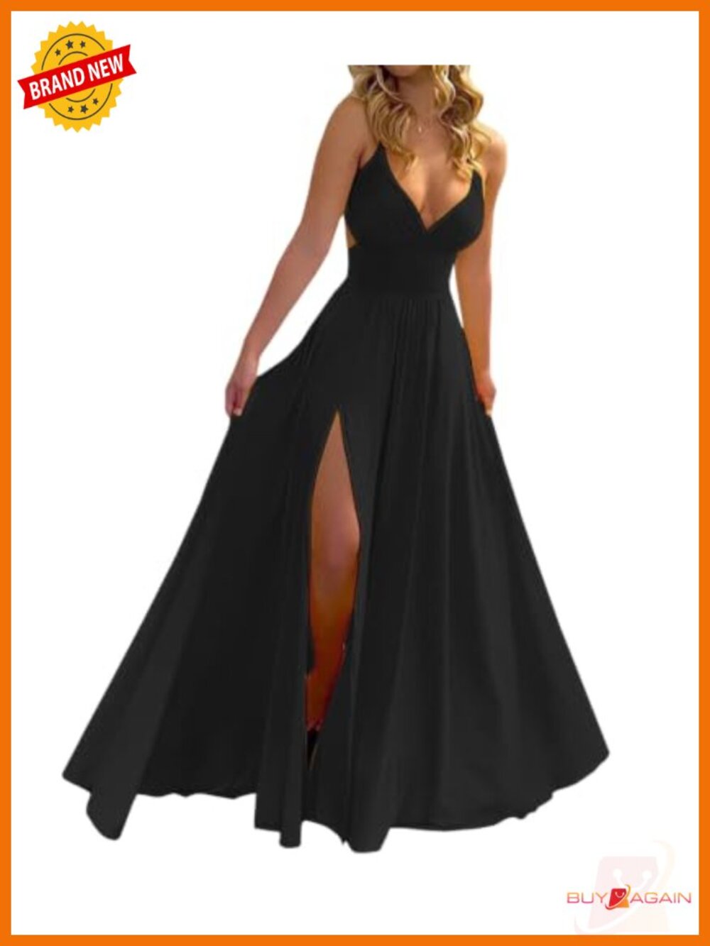 Women's V Neck High Split Maxi Dress Tie Back Formal Gown Sleeveless